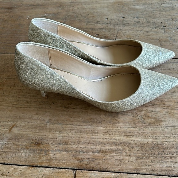 Jewel Bagley MISCHKA sparkly gold kitten heels size 9 - Picture 3 of 10
